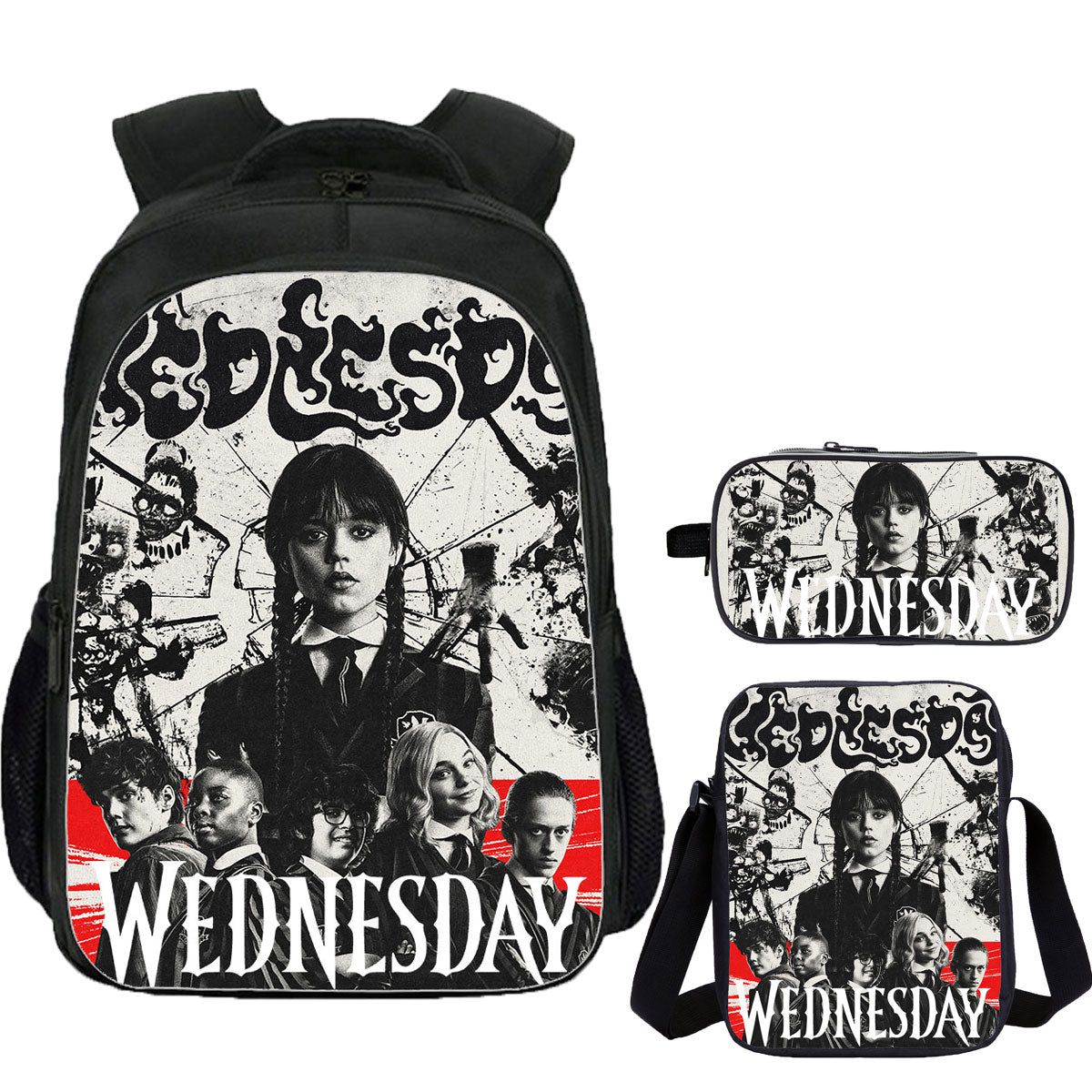 3-piece Set Wednesday Adams Schoolbag Backpack +pencil Bag +small