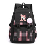 Letter N Backpack Girl's Nylon School Backpack Waterproof Multiple Pockets Gift for Kids