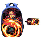 Boys' 16" Demon Slayer Backpack with Pencil Case Blue School Backpack Primary School Backpack