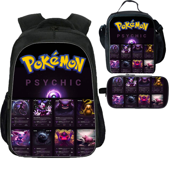 Psychic Type Pokemon Backpack Lunch Bag Pencil Case 3 Pieces Combo – ILYBAG