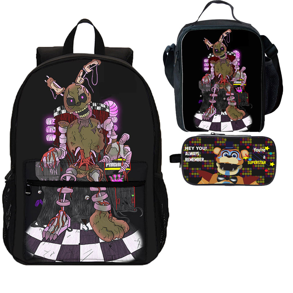 Fnaf 3 Pieces Combo 18 Inches School Backpack Lunch Bag Pencil Case, Black / No.5