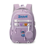 Girls' Stitch 17" Nylon School Backpack with A Round Bag Fashion Waterproof Backpack with Multiple Pockets